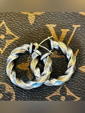 Peter Brams Designs Sterling Silver/14 Karat Yellow Gold Hoops For Pierced Ears